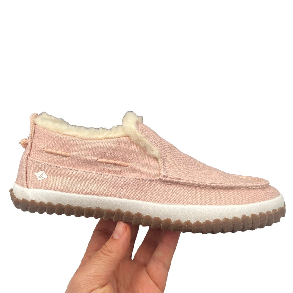 Sperry Youth Girls Moc-Sider Faux Fur Lined Winter Shoes Size 4 Blush Pink White